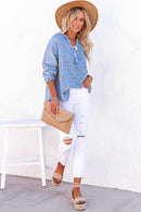 Naomi Crinkle Textured Loose Henley Top-7