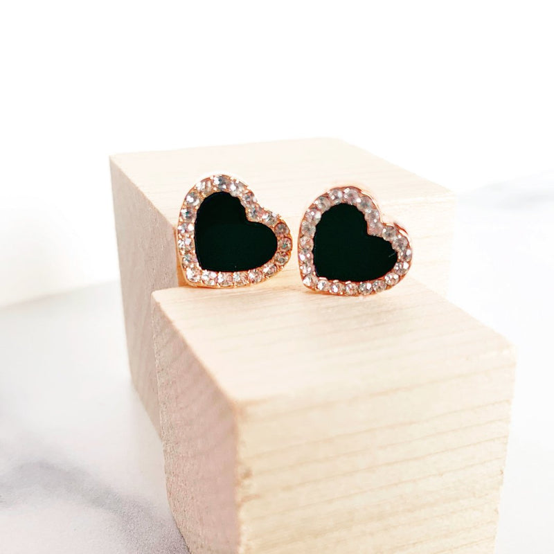 Onyx Heart Earrings-0