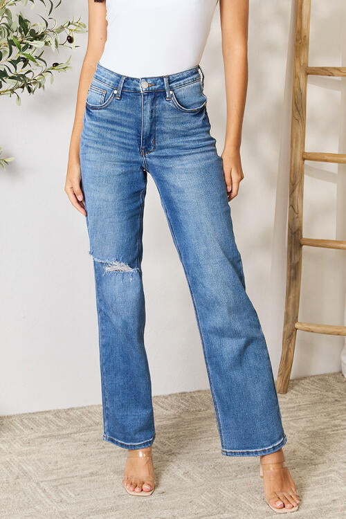 High Waist Distressed Jeans-0