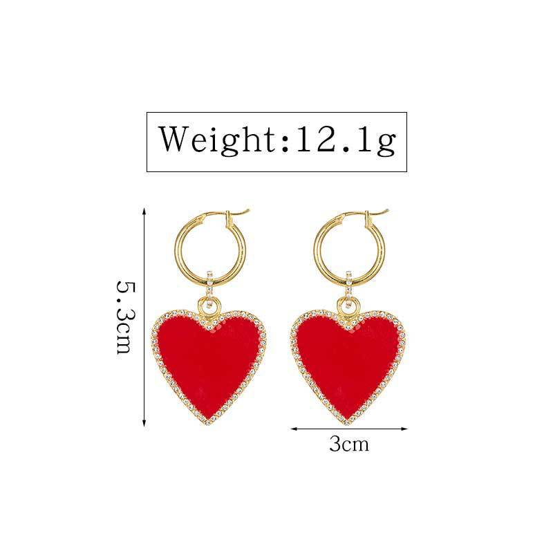 Red Heart Drop Earrings-3