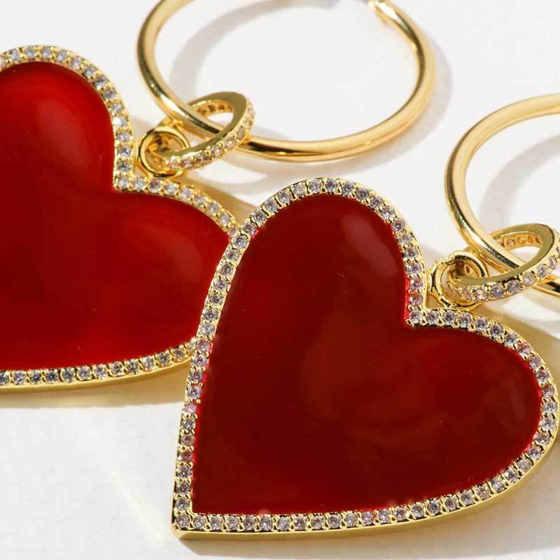 Red Heart Drop Earrings-1