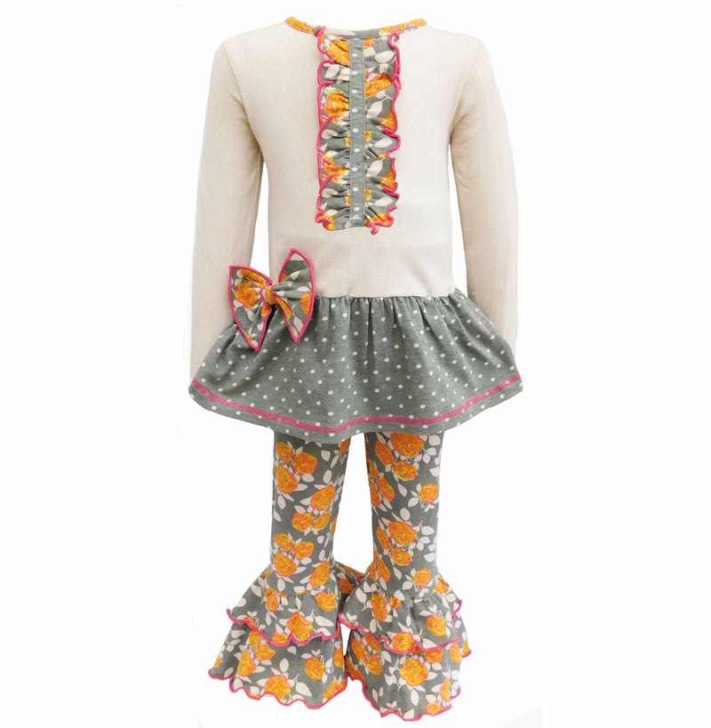 AnnLoren Girls Vintage Floral Polka Dots Tunic & Ruffle Pant Clothing Set-0