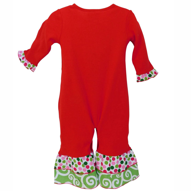 AnnLoren Baby Girls Red & White Christmas Tree Romper Outfit-3