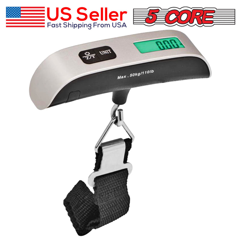 5 Core Luggage Scale 110 Pounds Digital Hanging Weight Scale w Backlight Rubber Paint Handle Battery Included- LSS-004-8