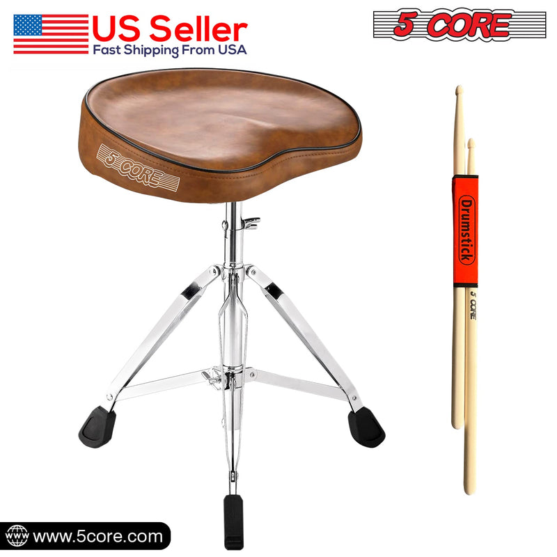 5 Core Drum Throne Thick Padded Comfortable Guitar Stool with Memory Foam Adjustable Padded Keyboard Chair Metal Piano Stool Premium Musician Chair Brown - DS CH BR SDL-1
