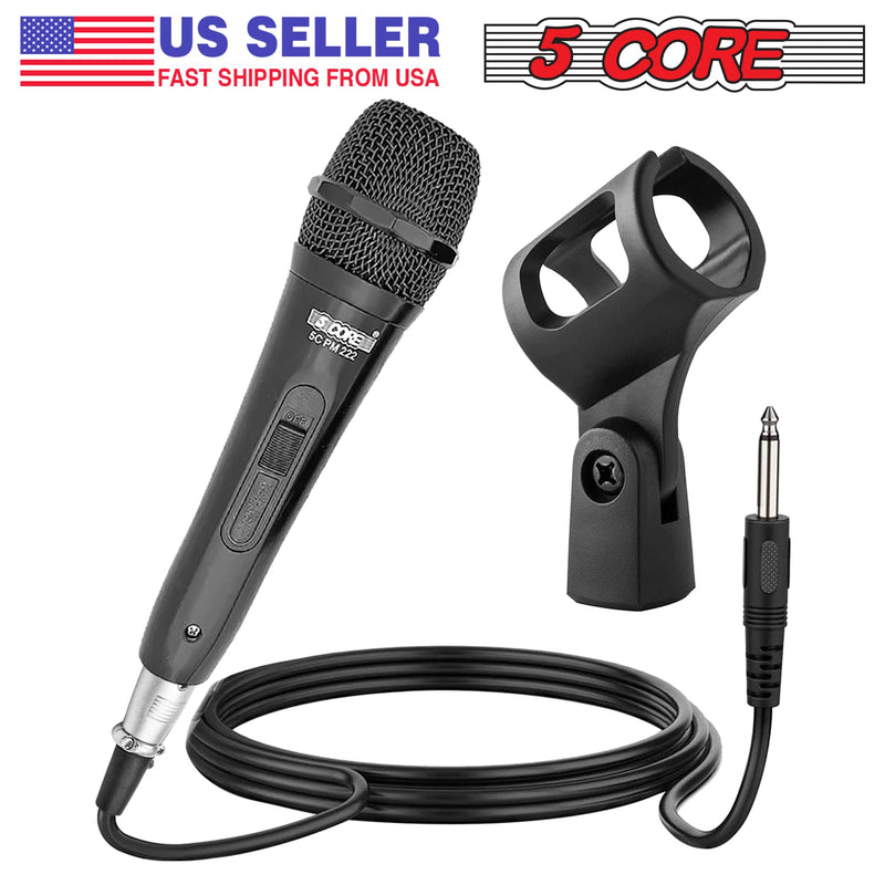 5 Core Karaoke Microphone Dynamic Vocal Handheld Mic Cardioid Unidirectional Microfono w On and Off Switch Includes XLR Audio Cable Mic Holder -PM-222-13