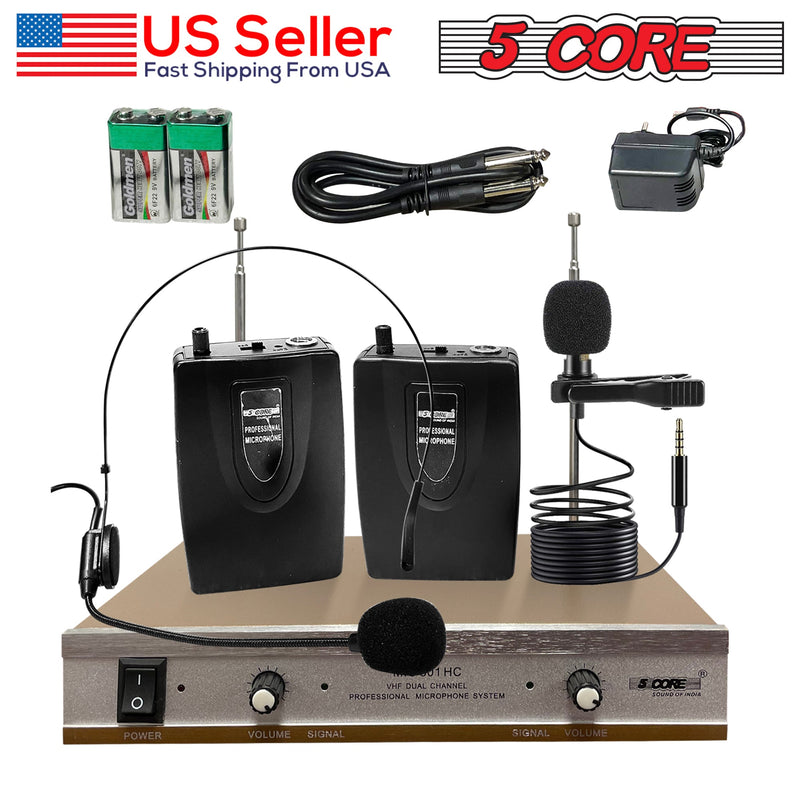 5 Core Dual Channel Wireless Microphone System w Headset Microphone for Speaking Portable Cordless VHF Microfone System Microfono Profesional -WM 301 HC-18