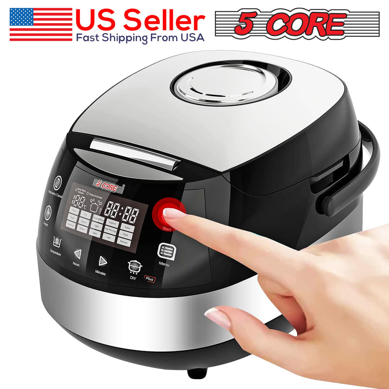 5 Core 5.3Qt Asian Rice Cooker Digital Programmable 15-in-1 Ergonomic Large Touch Screen Electric Multi Cooker Slow Cooker Steamer Pot Warmer 11 Cups 24 Hour Delay Timer Auto Keep Warm Feature RC 0501-1