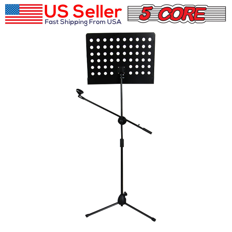5 Core Sheet Music Stand With Mic Stand Holder - 3 IN 1 Professional Portable Music Stand with Folding Tray, Detachable Microphone Stand Dual-Use for Sheet Music & Projector Stand MUS MH-1