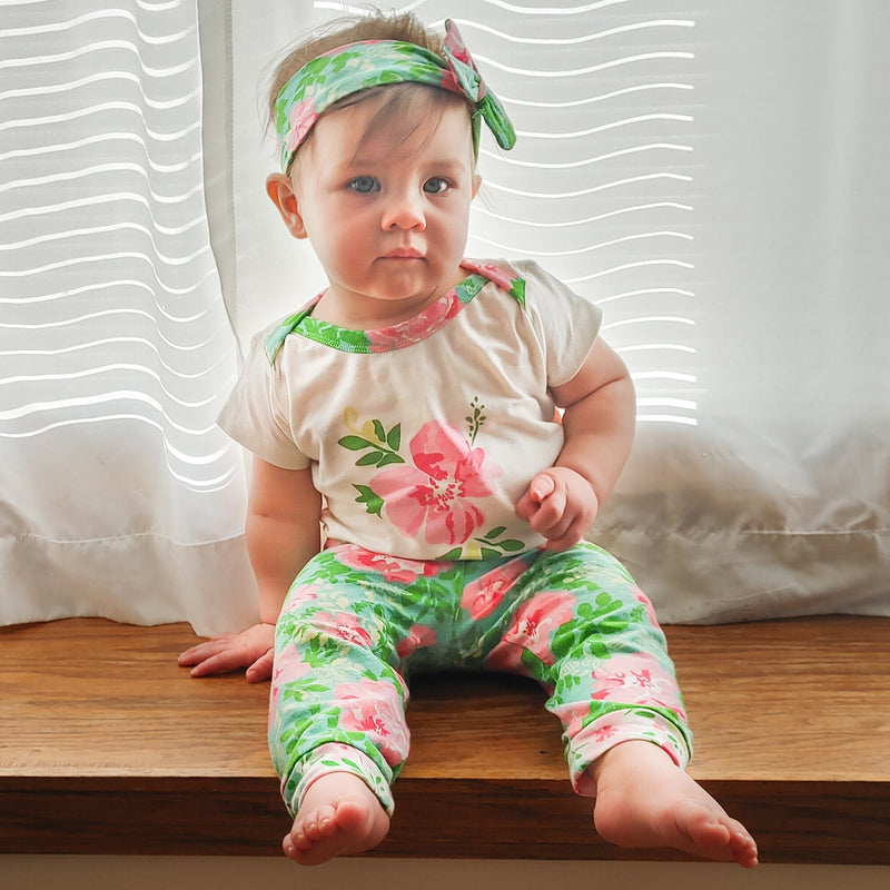 AnnLoren Baby Girls Layette Floral Onesie Pants Headband 3pc Gift Set Clothing-5