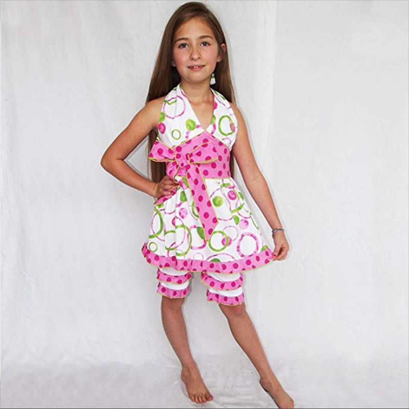 AnnLoren Girls Boutique Pink & Green Halter Capri Shorts Clothing Set-2