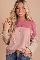 Rachel Block Long Sleeve Ribbed Loose Top-7