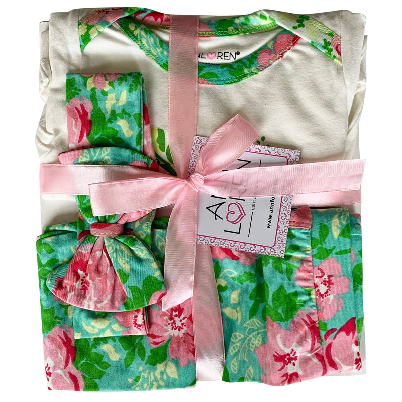 AnnLoren Baby Girls Layette Floral Onesie Pants Headband 3pc Gift Set Clothing-2