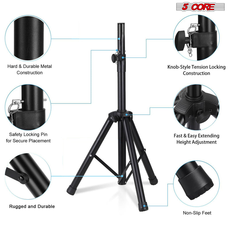 5 Core Speakers Stands 1 Piece Black Heavy Duty Height Adjustable Tripod PA Monitor Holder for Large Speakers DJ Stand Para Bocinas -SS HD 1PK BLK WOB-9