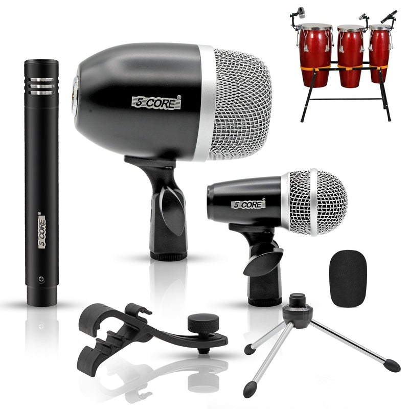 5 Core Conga Tom Snare Microphone Set Professional Cardioid Dynamic Instrument Mic Unidirectional Pickup for Close Miking - CONGA 3 BLK-0