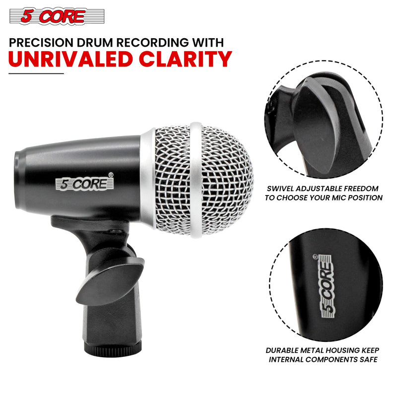 5 Core Conga Tom Snare Microphone Set Professional Cardioid Dynamic Instrument Mic Unidirectional Pickup for Close Miking - CONGO 2 BLK-5