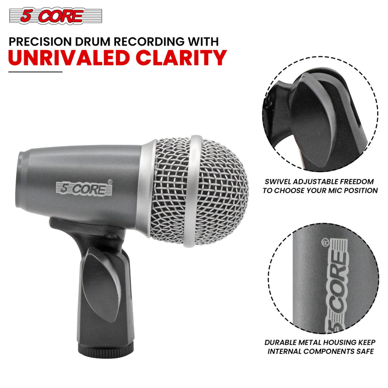 5 Core Conga Tom Snare Microphone Set Professional Cardioid Dynamic Instrument Mic Unidirectional Pickup for Close Miking - CONGA 3 GREY-5
