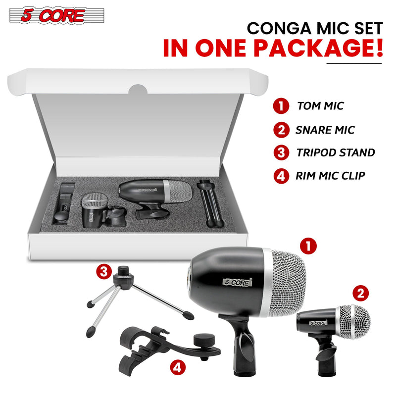 5 Core Conga Tom Snare Microphone Set Professional Cardioid Dynamic Instrument Mic Unidirectional Pickup for Close Miking - CONGO 2 BLK-7