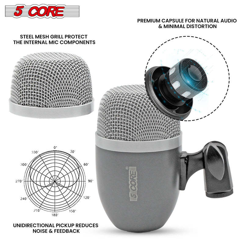 5 Core Conga Tom Snare Microphone Set Professional Cardioid Dynamic Instrument Mic Unidirectional Pickup for Close Miking - CONGA 3 GREY-6