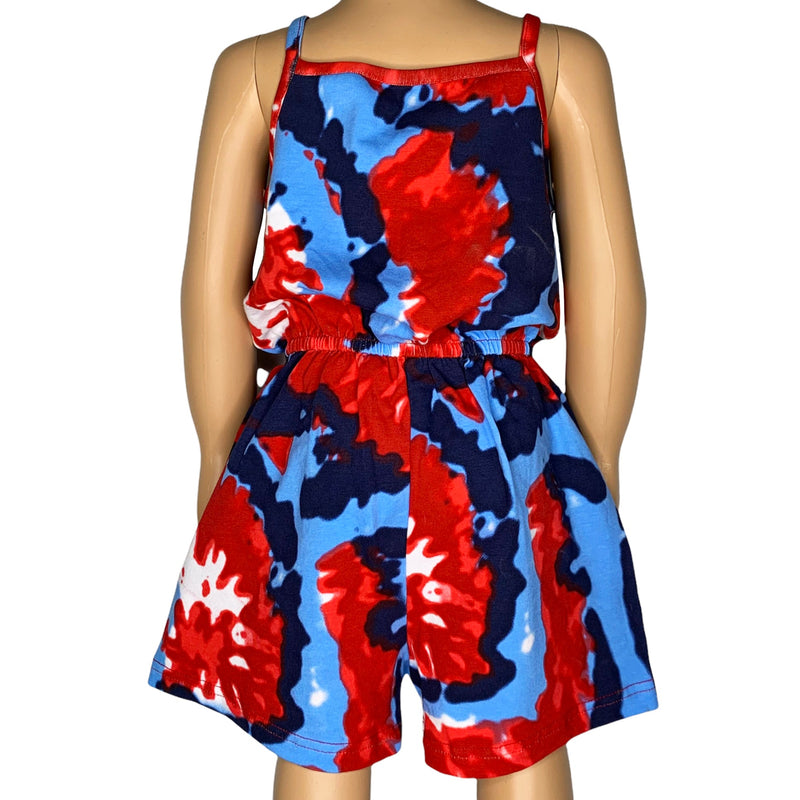 AnnLoren Girls Tie Dye 4th of July Shorts Jumpsuit Summer Romper-7
