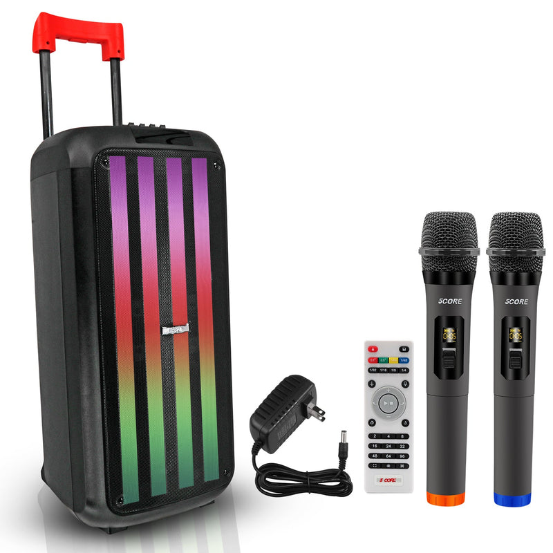5 Core Bluetooth Speaker Karaoke Machine 8 Inch 2 Way Speaker Portable PA System w Cool DJ Light Support FM + TWS + USB + Memory Card - PLB 8X2 2MIC-0
