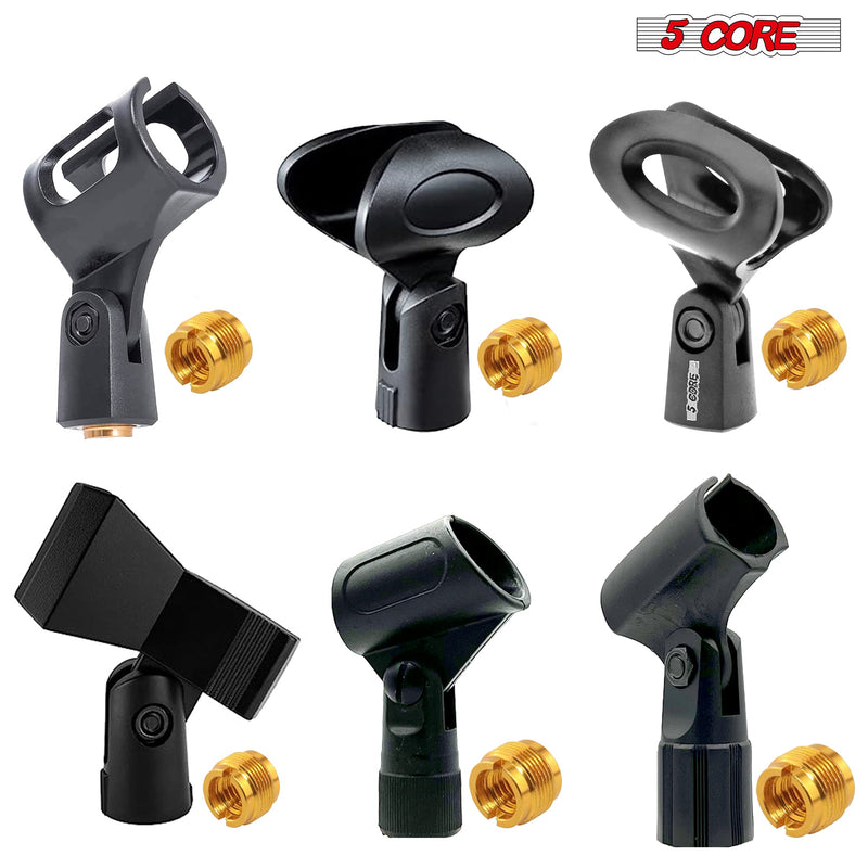 5 Core Universal Microphone Clip Holder Combo Pack with Nut Adapters 5/8" to 3/8" 6 Pack Black - 123478 6PCS-5
