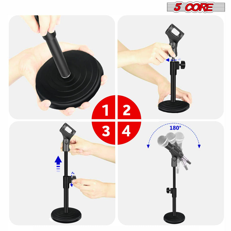 5 Core Desktop Mic Stand Height Adjustable Round Base Short Microphone Stand w Universal Mic Clip Premium Table Top Low Profile Small Mic Holder for Recording Streaming Podcast -MS RBS BOOM-6
