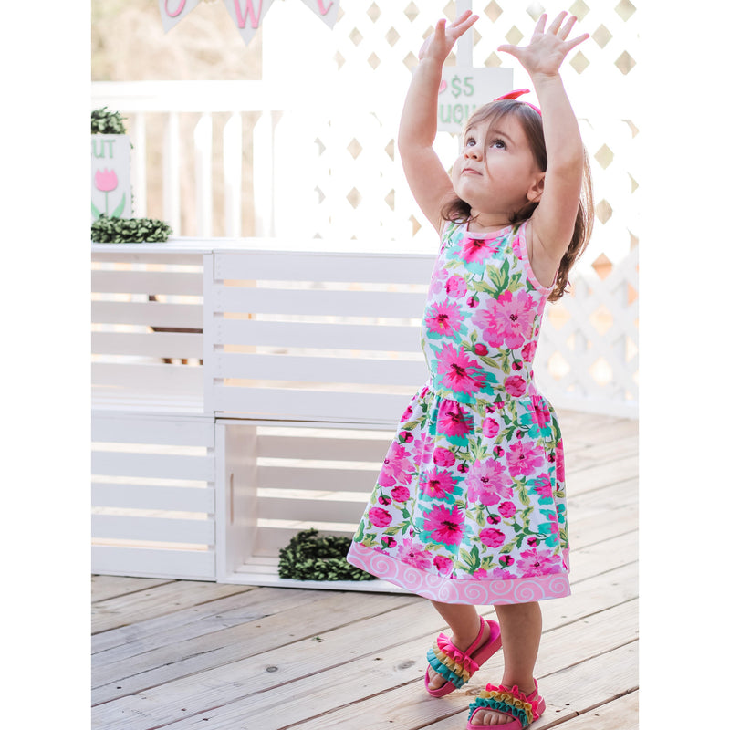 AnnLoren Little & Big Girls Spring Summer Floral Sleeveless Boutique Cotton Knit Dress-2