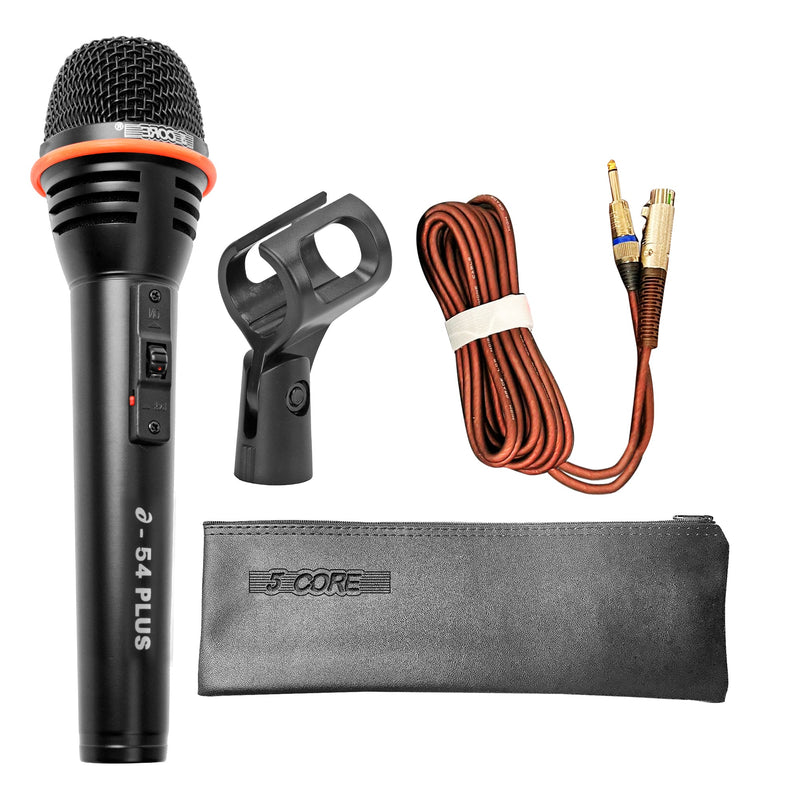 5 Core XLR Dynamic Cardioid Professional Microphone Black| Shock-Mounted Cartridge, Steel Mesh Grille and Built-in Pop Filter| Karaoke Mic W/ 16ft Cable + Clip, Black Carry Bag - A-54-1