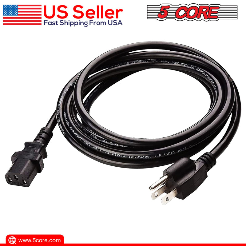 5 Core Extra Long AC Wall Power Cord for Led TV Computer PS3 - PS5 6Feet 3 Prong PC 1001-1