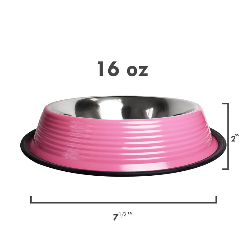 Ribbed No Tip Non Skid Colored Stainless Steel Bowl - Carnation Pink-2