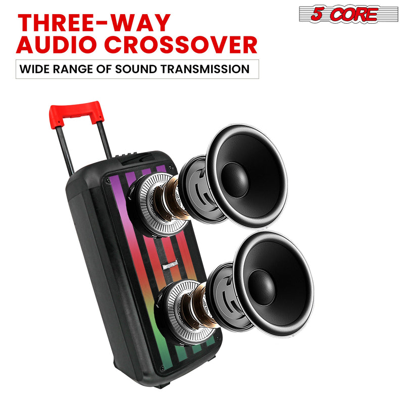 5 Core Bluetooth Speaker Karaoke Machine 8 Inch 2 Way Speaker Portable PA System w Cool DJ Light Support FM + TWS + USB + Memory Card - PLB 8X2 2MIC-4