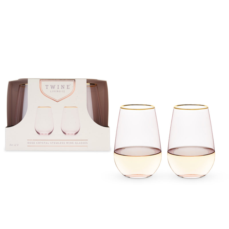 Rose Crystal Stemless Wine Glass Set by Twine®-0