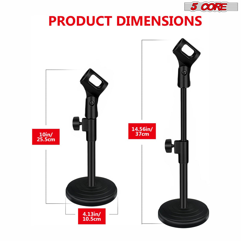 5 Core Desktop Mic Stand Height Adjustable Round Base Short Microphone Stand w Universal Mic Clip Premium Table Top Low Profile Small Mic Holder for Recording Streaming Podcast -MS RBS BOOM-2