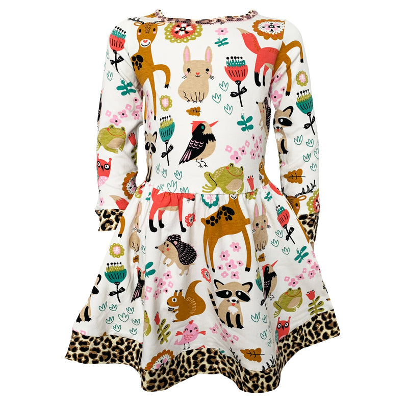 AnnLoren Little & Big Girls Long Sleeve Boutique Forest Friends Fall Dress-0