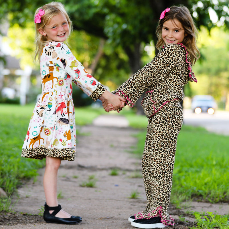 AnnLoren Little & Big Girls Long Sleeve Boutique Forest Friends Fall Dress-5